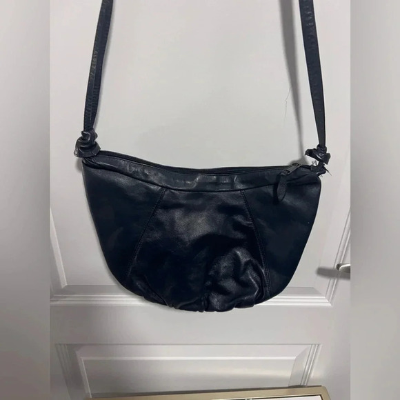 Vintage | Genuine Leather Navy  Half Moon Crossbody Purse - Picture 3 of 10